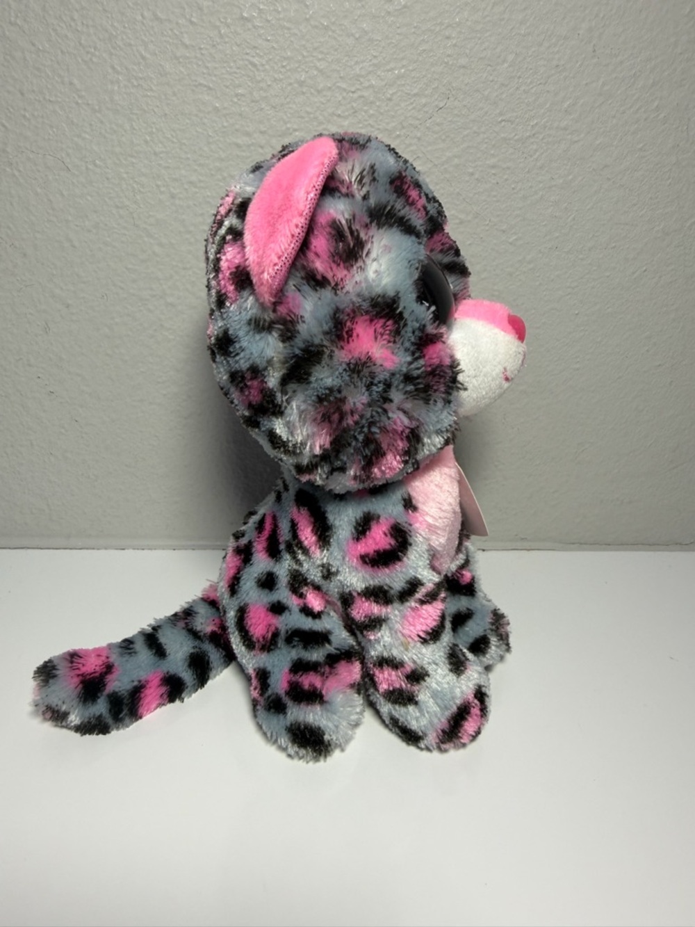 Ty Tasha Pink & Gray Leopard Print Sparkle-Eye Plush Cat - Picture 4 of 7